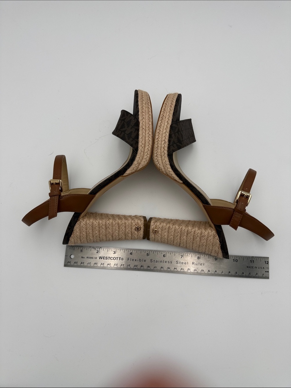 Michael Kors Brown Logo Block Heel Espadrille Sandals - Picture 4 of 7